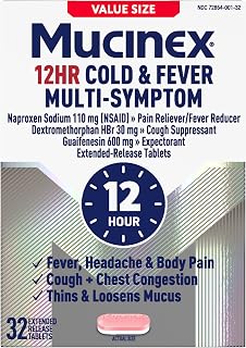 Mucinex 12Hr Cold and Flu Medicine for Adults, All Day Relief, 32 Count (Pack of 12)
