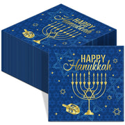 Honoson Hanukkah Napkins, 100 Count Paper Cocktail, Blue Gold
