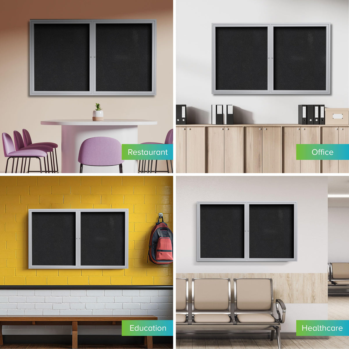 Ghent 36" x 48" / Black / 2-Door Message Boards & Signs