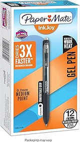 Paper Mate Inkjoy Gel Pen, Retractable, Medium 0.7 Mm, Black Ink, Black Barrel, Dozen