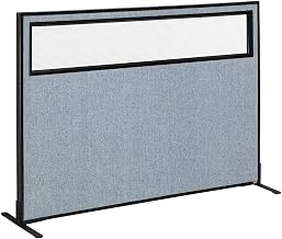Global Industrial 60-1/4"W x 42" H Freestanding Office Partition Panel with Partial Window, Blue