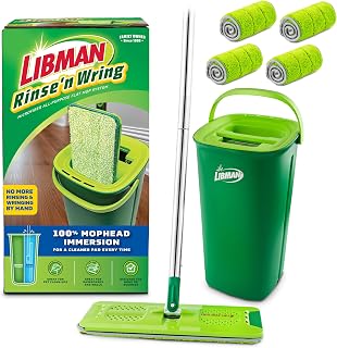 Libman Rinse 'n Wring Mop and Bucket System, 5 Microfiber Pads Included