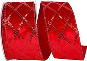 Reliant Ribbon 93685W-065-40F Sequined Diamond Plush Wired Edge Ribbon, 2-1/2 Inch X 10 Yards, Red