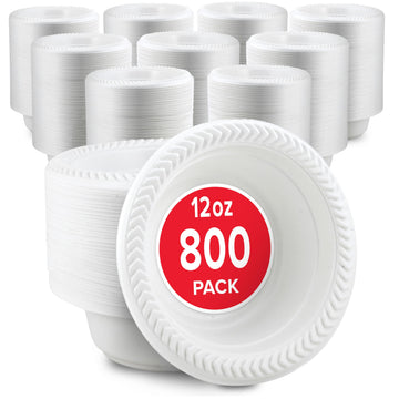 800 Count 12 oz White Plastic Bowls by Stock Your Home – 32 Pack Pack of 25, 12.0 ounces, Plastic, White, Pack of 800