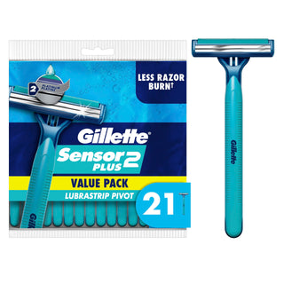 Sensor2 Plus Pivot Men's Disposable Razor by Gillette – 21 Count (Pack of 1), Rubber, Light Blue, Model CUNYAX