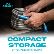 50-Foot Heavy Duty Garden Hose by Aqua Joe – 50 Feet, Outer Layer: Stainless Steel, Inner Core: PVC, Silver, Model AJSGH50