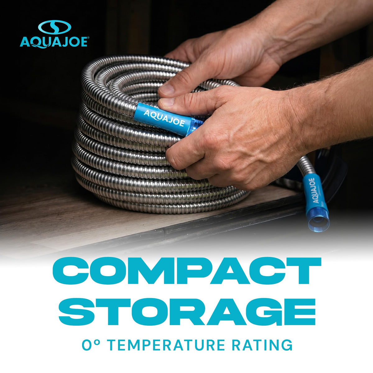 50-Foot Heavy Duty Garden Hose by Aqua Joe – 50 Feet, Outer Layer: Stainless Steel, Inner Core: PVC, Silver, Model AJSGH50