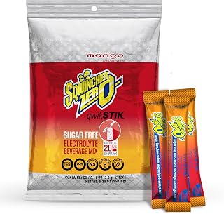 Sqwincher Zero Qwik Stik, Mango, Dye Free, Sugar Free .11 oz (Pack of 50) | Dye-free zero sugar electrolyte mix; fast-dissolving single-serve sticks; just add to 20oz water bottle for quick hydration