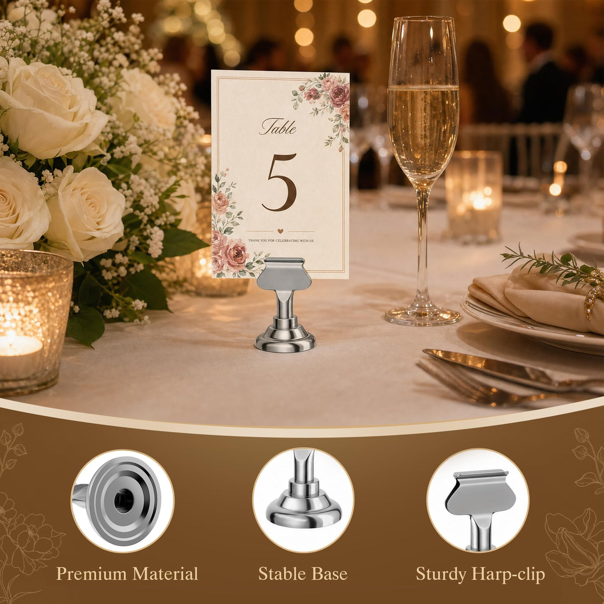 Erytllly Place Card Holders, Stainless Steel 1.7 Inch, Silver 16 Pack