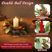 Suncalla Christmas Candle Ring Set, Pine Berry Design, 4 Pack