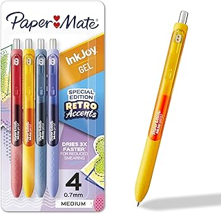 Paper Mate InkJoy Gel Pens, Retro Accent Colors, Medium Point (0.7mm), Retractable, 4 Count