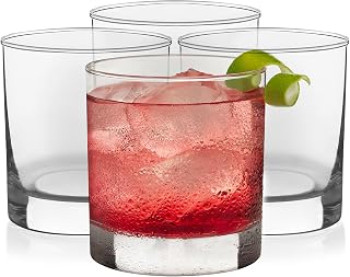 Libbey Heavy Base Rocks Cocktail Glasses Set, Clear Whiskey Glasses Set of 4 with Weighted Base and Simple Lines, Heavy Drinking Glasses for Parties