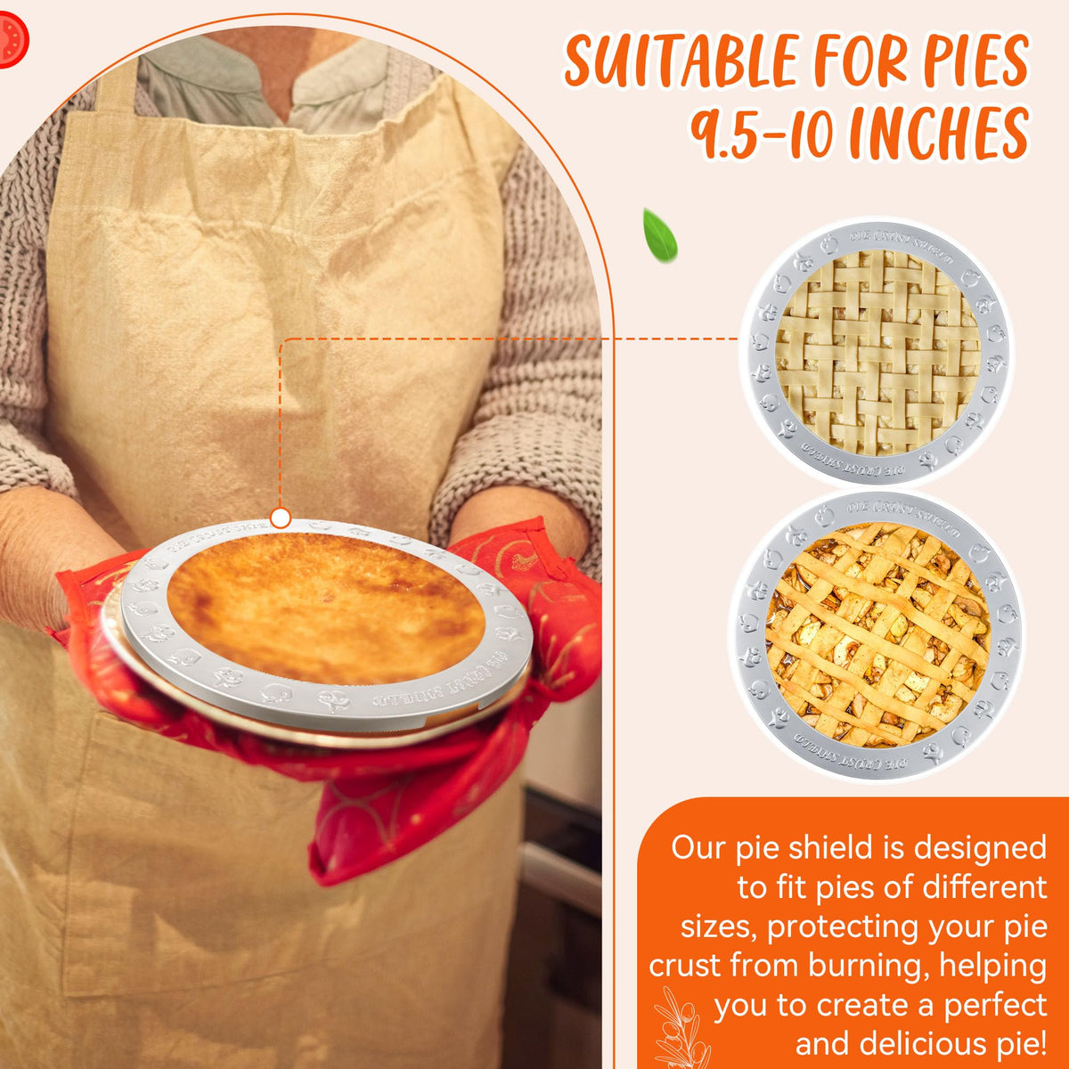 Dunkive Pie Crust Shield, Aluminum, Fits 9.5 to 10.5 Inch Plates, Silver