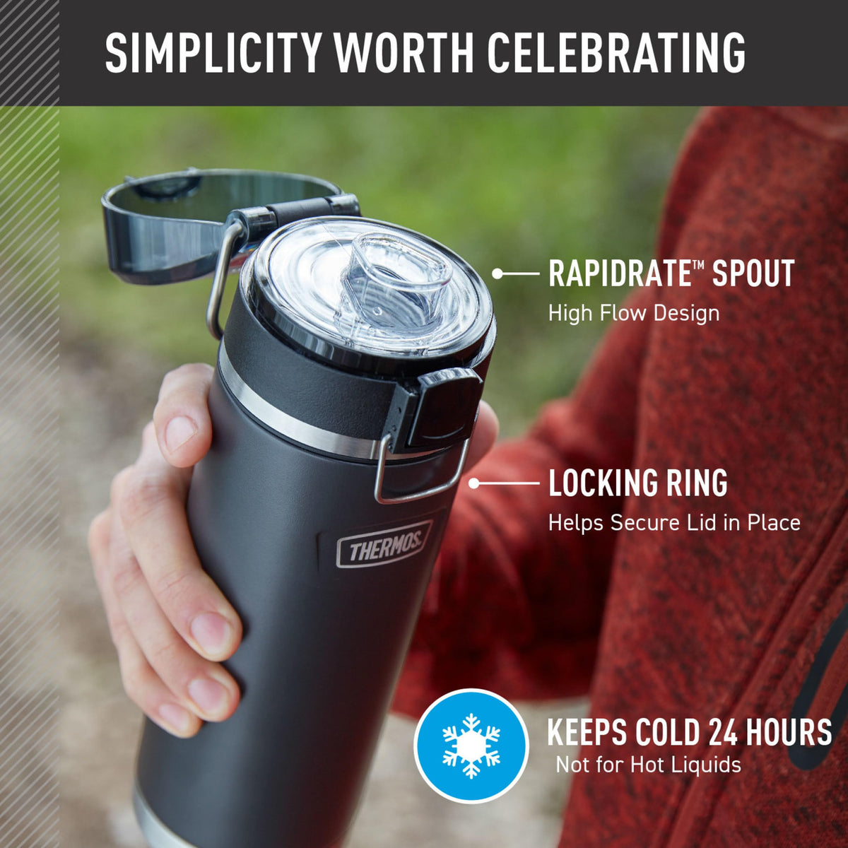 ICON SERIES by THERMOS – 24 Ounces, 24.0 fluid_ounces, Stainless Steel, Red Stars, Model IS2256RS4
