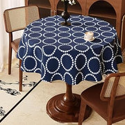 Waterproof Linen-Like Modern Tablecloth for Kitchen and Dining Room - Navy Blue - Perfect for Parties and Events(160cm63in(Round))