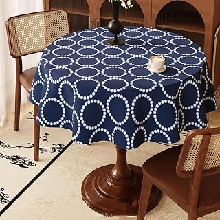 Waterproof Linen-Like Modern Tablecloth for Kitchen and Dining Room - Navy Blue - Perfect for Parties and Events(110cm/43in(Round))