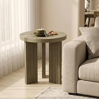 17.52" Small Round Side Table, Walnut | Coffee Table with Smooth Thick Mesa, Circle End Table with X Shaped Stable Legs, Accent Tea Table for Living Room, Office