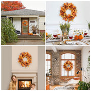 BHHDA Autumn Wreath, 24 Inch Berry Maple Leaf, Fall Decor