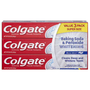 Baking Soda and Peroxide Whitening Toothpaste - 8 ounce (3 Pack) by Colgate – 8 Fl Oz (Pack of 3), Pack of 3