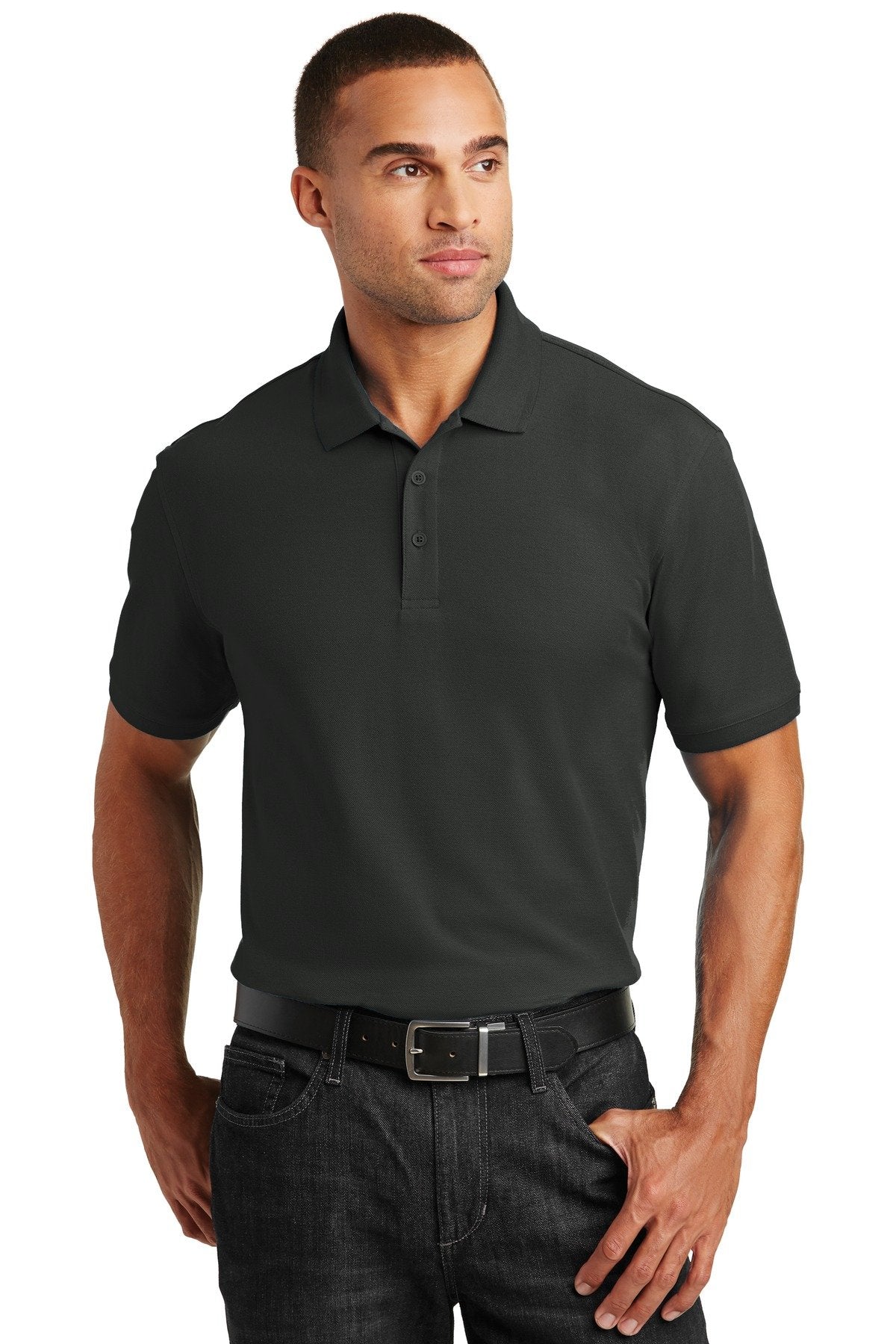 Unisex Core Classic Pique Polo by Port Authority – Large, Cotton/Polyester Blend, Deep Black, Model 1143254