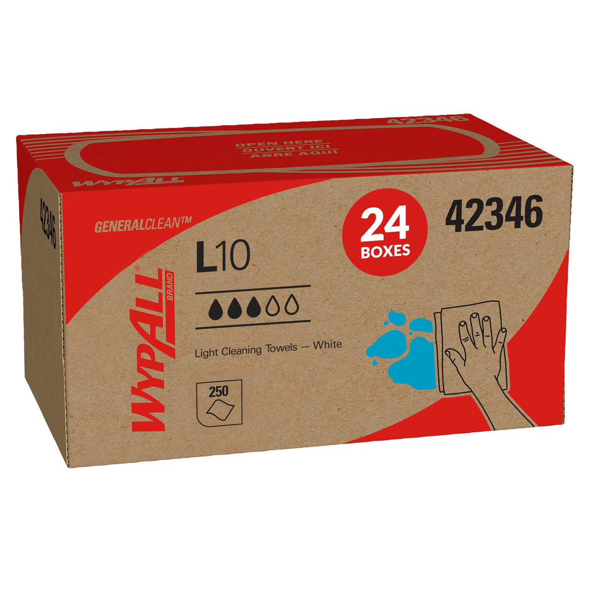 WypAll GeneralClean L10 Light Cleaning Towels, 24 x 250 Sheets (42346)