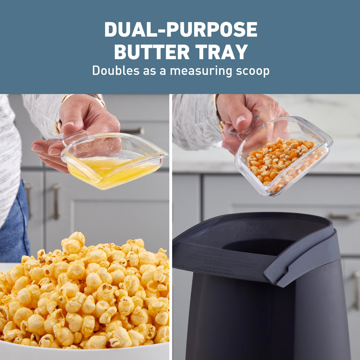 Air Crazy Hot Air Popcorn Popper Machine 4-Quart Oil-Free Popping for Healthier Snacks Dual-Purpose Measuring and Butter Cup On/Off Switch Compact Design by West Bend – Model