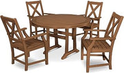 Polywood Braxton 5-Piece Nautical Trestle Arm Chair Dining Set in Teak