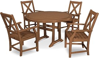 Polywood Braxton 5-Piece Nautical Trestle Arm Chair Dining Set in Teak