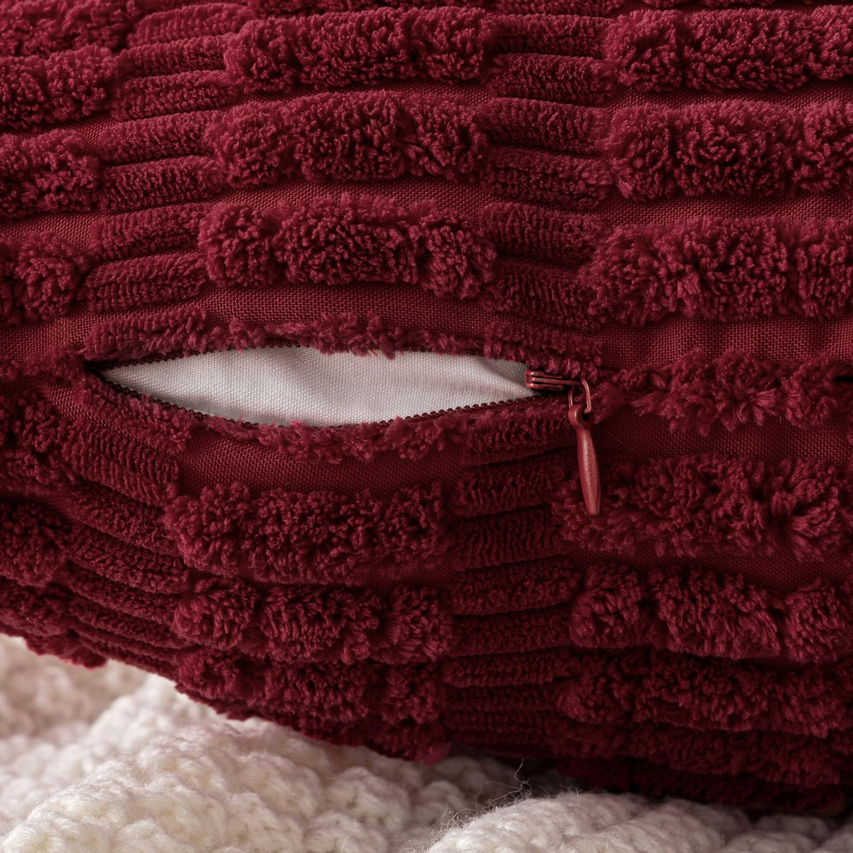 Miulee Corduroy Throw Pillow Covers, 18x18 Inch, Burgundy