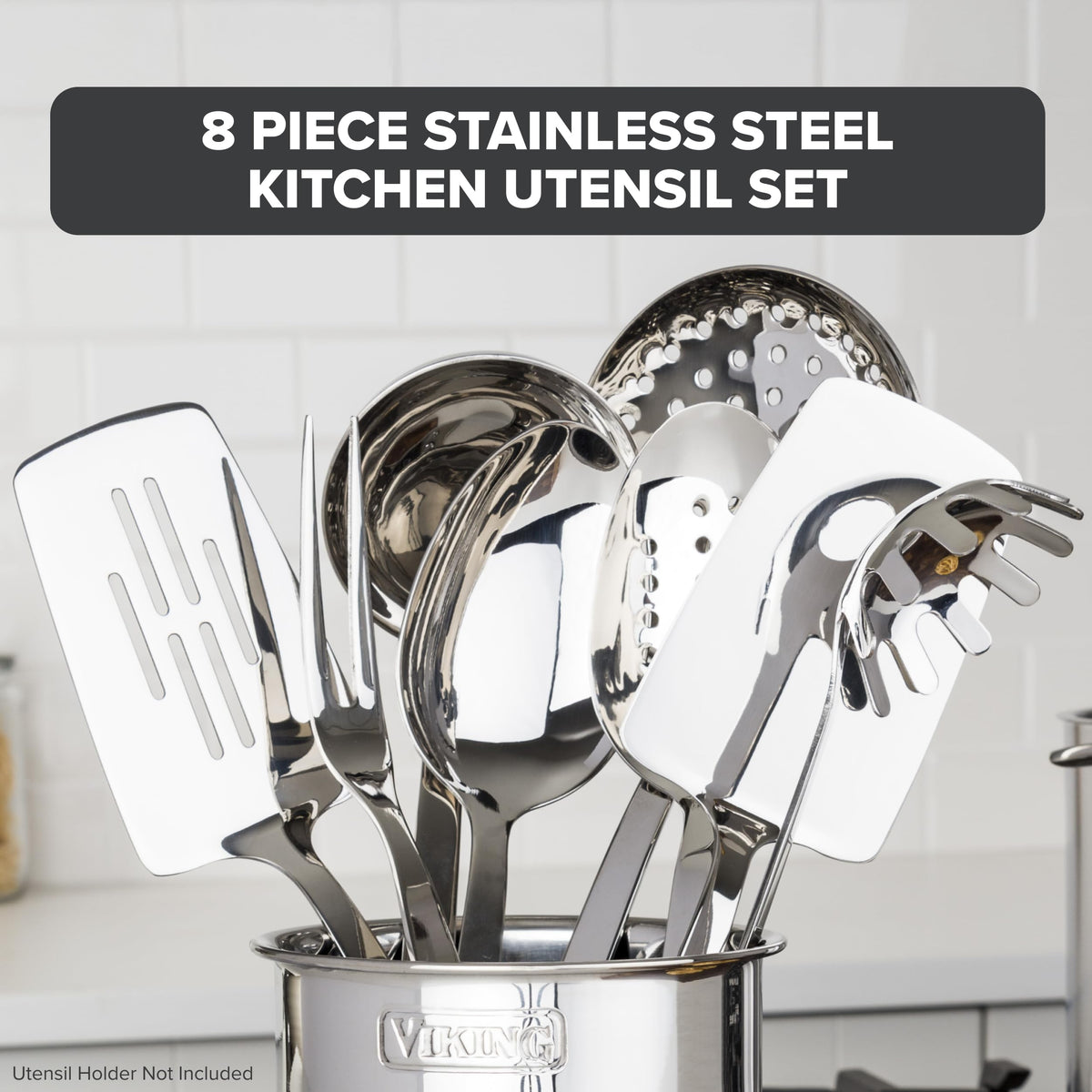 Viking Stainless Steel Utensil Set, 8 Piece Kitchen Tools, Silver