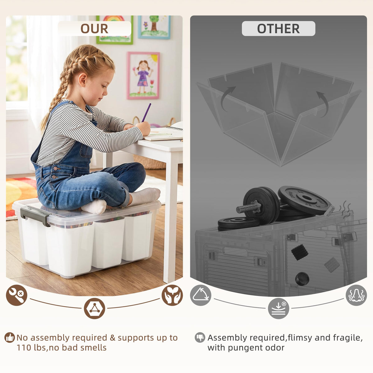 Citylife Craft Organizer Bin with Lid, 17 Quart with 6 Dividers, Clear White