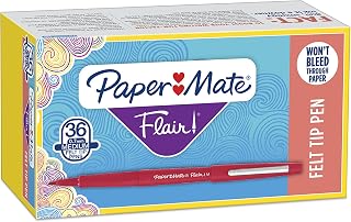 Paper Mate Flair Felt Tip Marker Pen, Red Ink, Medium, 36 per Box