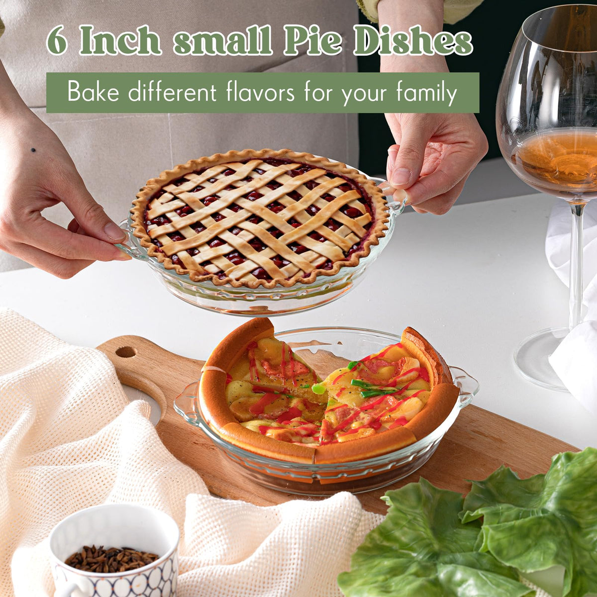 Uiifan Mini Glass Pie Pan, 6 Inch Clear Baking Dish with Handles, Set of 4