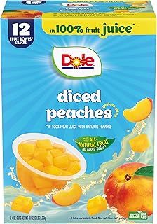 Dole Diced Peaches, 4 oz Fruit Bowls, 12 Pack