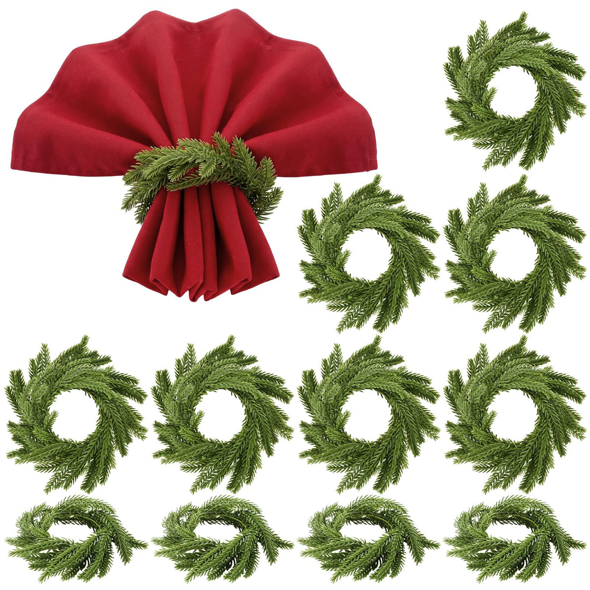 LemonRoad Norfolk Pine Napkin Rings, Set of 12, Green