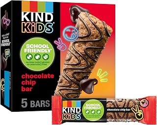 KIND Kids Granola Bars, Chocolate Chip, Gluten Free, Low Sodium, Peanut and Tree Nut Free Snacks, 5g Protein, 5 Count