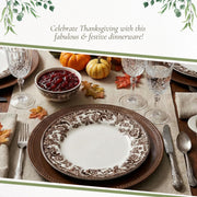 Spode Delamere Earthenware Salad Plates, 8 Inch Diameter, Set of 4, Brown and White