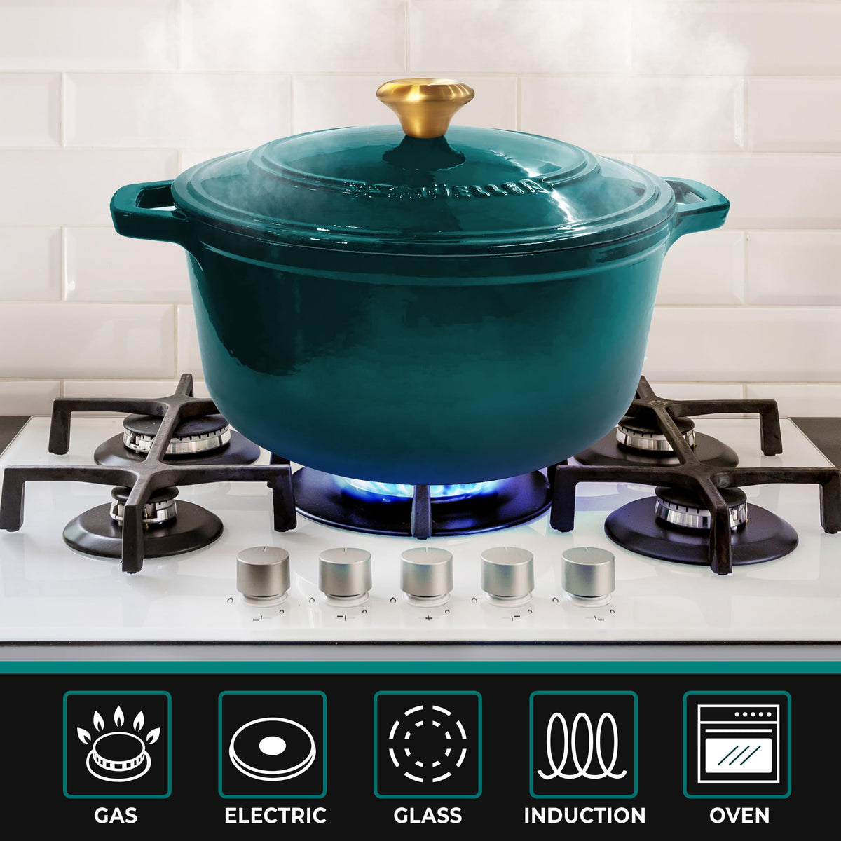 Janska Enameled Cast Iron Dutch Oven, 6 Quart Round, Emerald