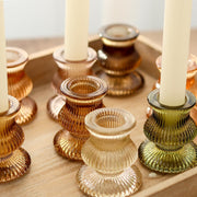 WDHODEC Glass Candlestick Holders, 12 Piece Set, Brown & Amber