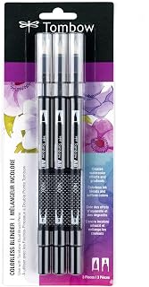 Tombow 66706 Dual Brush Pen Colorless Blender, 3-Pack. Colorless ink blends and softens colors