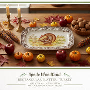 Spode Woodland Turkey Platter, Rectangular Porcelain, 17.5 Inch Brown White