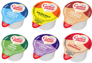 6 Flavor Liquid Creamer Singles by Coffee Mate – 0.38 Fl Oz (Pack of 180), Pack of 180, Model COFEEMATE-6FLAVORS-180-SO