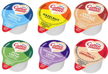 6 Flavor Liquid Creamer Singles by Coffee Mate – 0.38 Fl Oz (Pack of 180), Pack of 180, Model COFEEMATE-6FLAVORS-180-SO