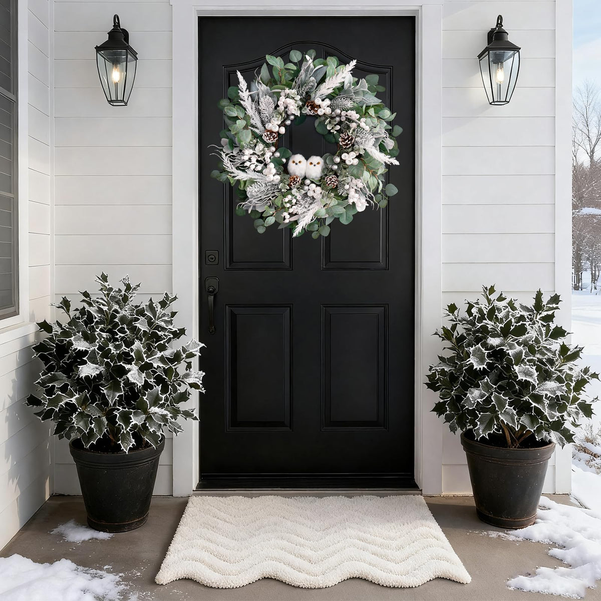 PureCosy Christmas Wreath, 24 Inch Artificial with Owl Pine Cones and Greenery, Owl Wreaths
