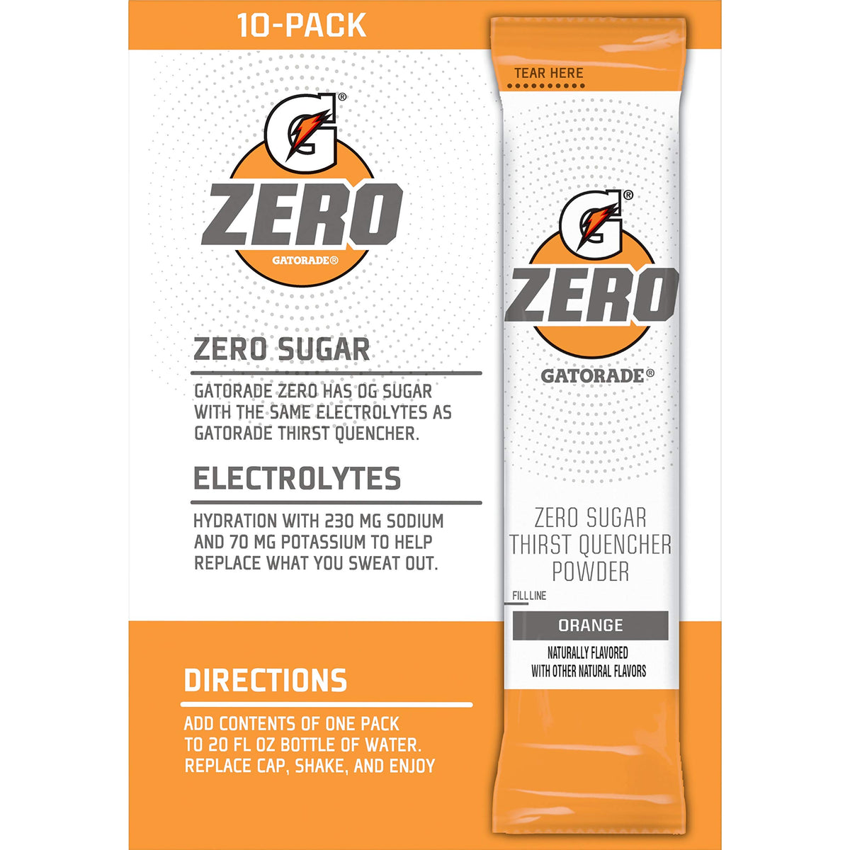 G Zero Powder Packets Orange 20oz 10ct by Gatorade – 0.97 Ounce (Pack of 1)