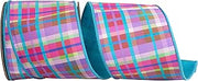 Reliant Ribbon Plaid Bright Deluxe Turquoise Backed Wired Edge, Turquoise, 4 Inch, 10 Yards