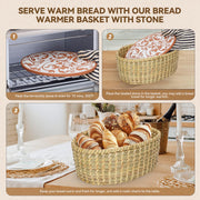 Willow Weave Woven Serving Basket with Warming Stone, Natural, 12 x 8.25 x 4.7 Inches