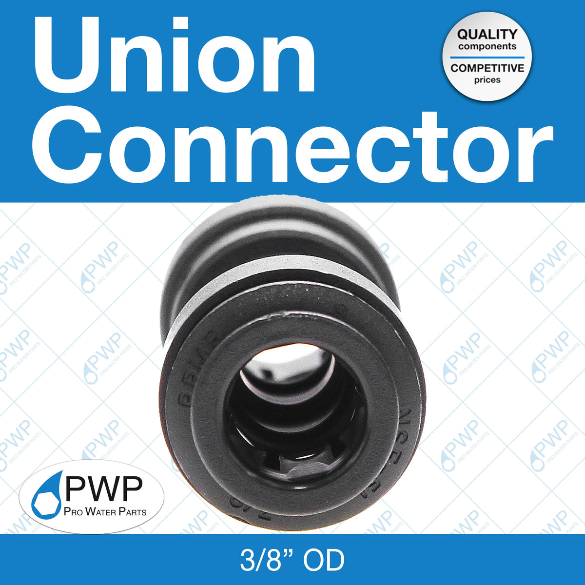 Union Connector 3/8"OD 10 Pack by John Guest – Acetal Copolymer, Black, Pack of 10, Model 4-PP0412E
