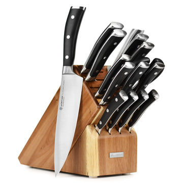 Wusthof 16 Piece Knife Set with Acacia Block by Wüsthof – 16 Piece, Stainless Steel,Steel, 16 Piece (Acacia), Pack of 16, Model Classic Ikon