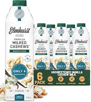 Elmhurst 1925 Vanilla Cashew Milk Unsweetened - 32 Fl Oz (6-Pack) | Dairy-Free, Vegan, Kosher, Shelf Stable Milk Made with Water & Cashew, Simpler Plant-Based Alternative